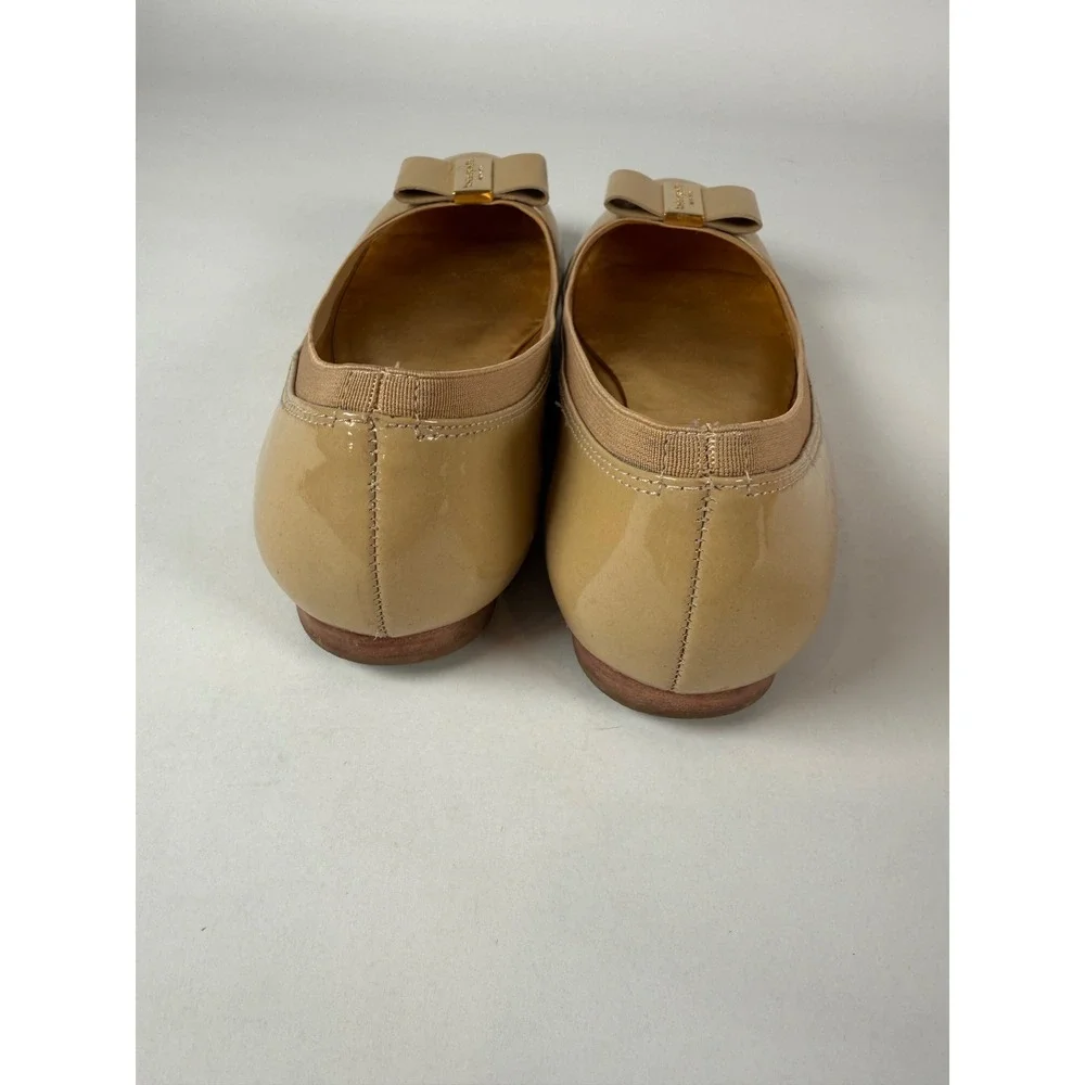 Kate Spade Tock Ballet Flats New‎ Camel Vintage Patent Leather Bow Shoes 9M
